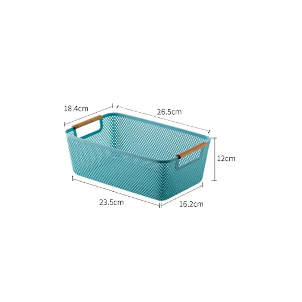 panier rangement maille tissée poignées bois blanc bleu rose noir multifonctionnel grands moyens petits