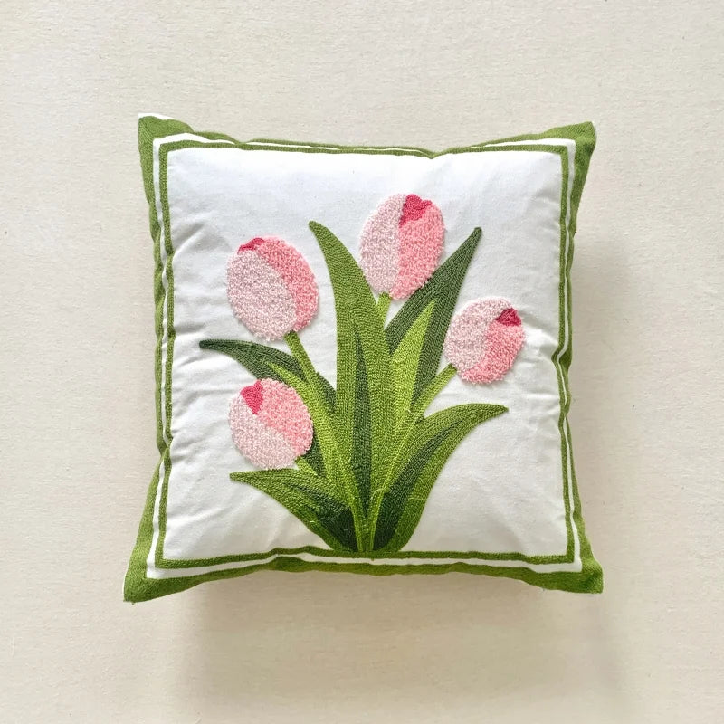 Coussin Carré Coréen Anti Décubitus Coton Polyester Tricot Fleur Brodé Amovible Lavable Moderne