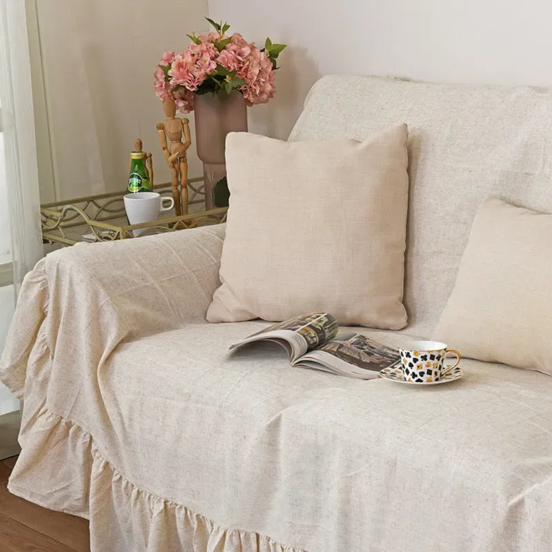 housse canapé polyestère beige texture lin rustique extérieur accueil fixations