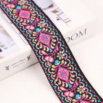 ruban décoratif floral ethnique polyester largeur 1.5 pouces rouge noir bleu rose jaune vert
