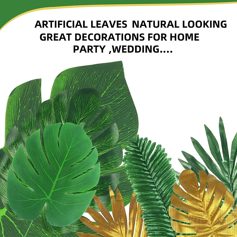 feuilles artificielles vert doré feuilles tropicales moderne extérieur décoration anniversaire mariage baby shower piquet