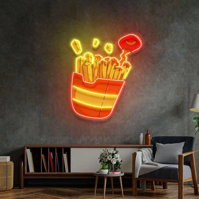 Enseigne au néon frites LED bleue décoration murale cuisine