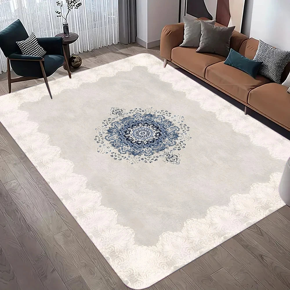 tapis moderne ornements floraux motifs géométriques velours noir gris bleu vert facile nettoyer salon