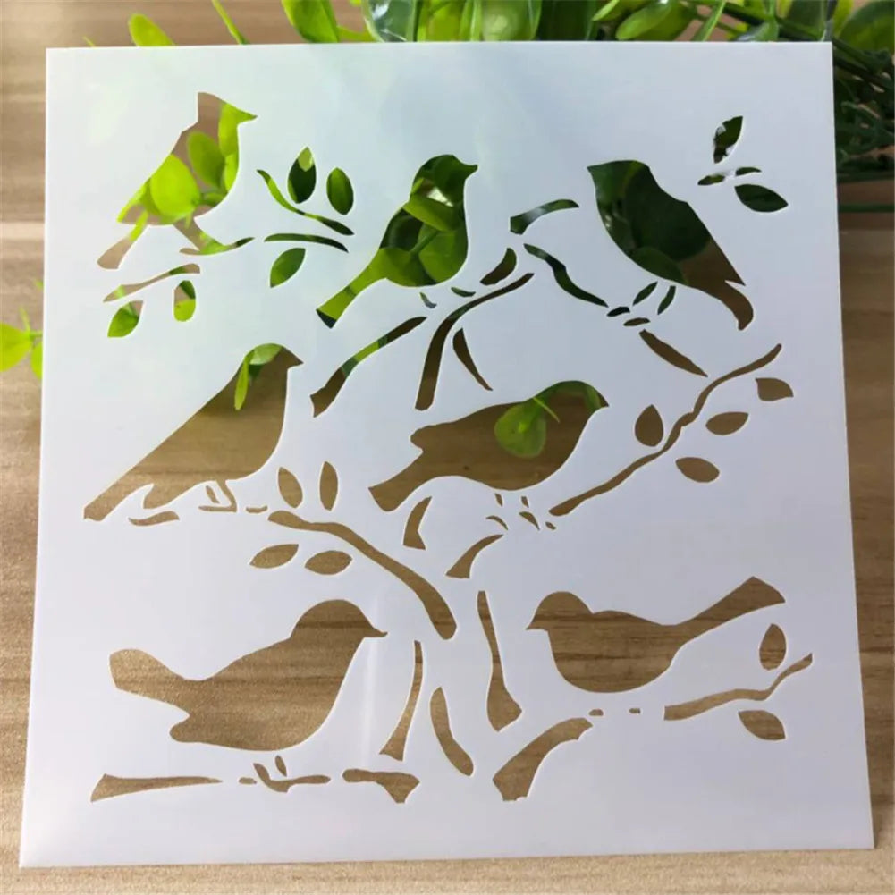 Stencil blanc motifs floraux palmiers oiseaux raisins feuilles bricolage scrapbooking decoration