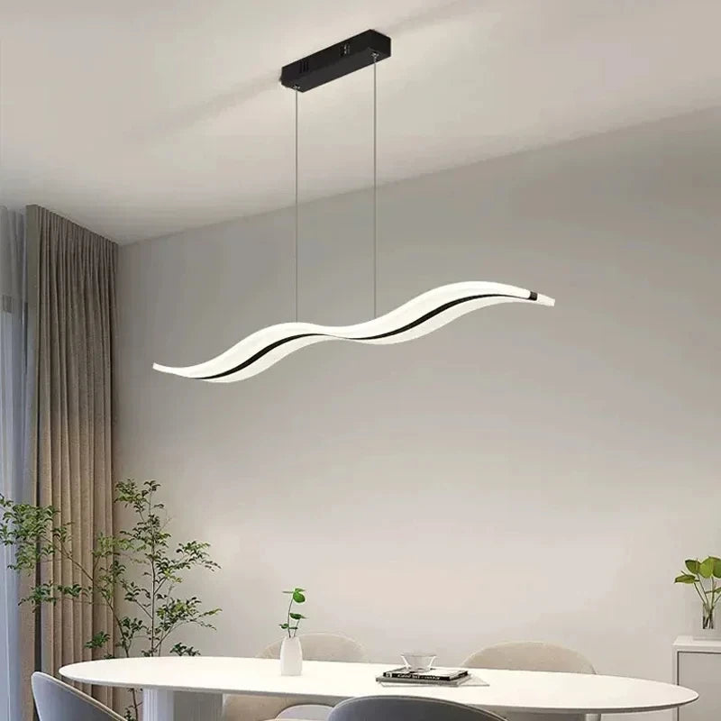 suspension lumineuse moderne led blanc noir ondulé chrome semi encastré télécommande tricolore
