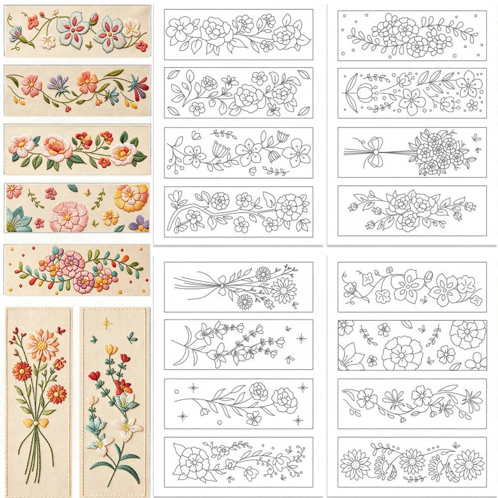 feuilles adhésives broderie motifs floraux fleurs feuilles branches classiques différentes couleurs solubles eau bricolage