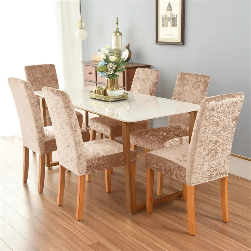 couverture chaise salle manger velours moderne beige clair antidérapante élasthanne polyester