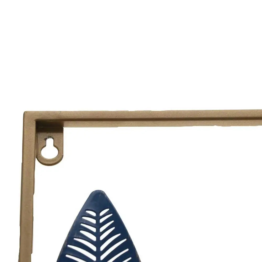 cadre mural contemporain or bleu feuilles stylisées transparent minimaliste métalliques decoration