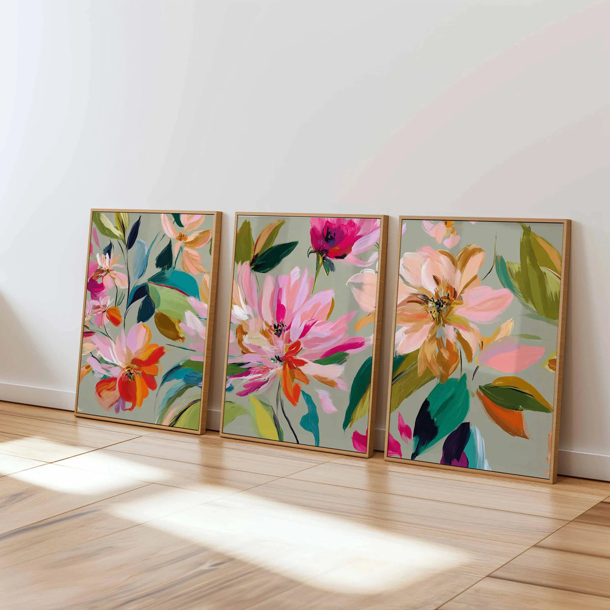 tableaux abstraits fleurs multicolores moderne contemporain sans cadre bois