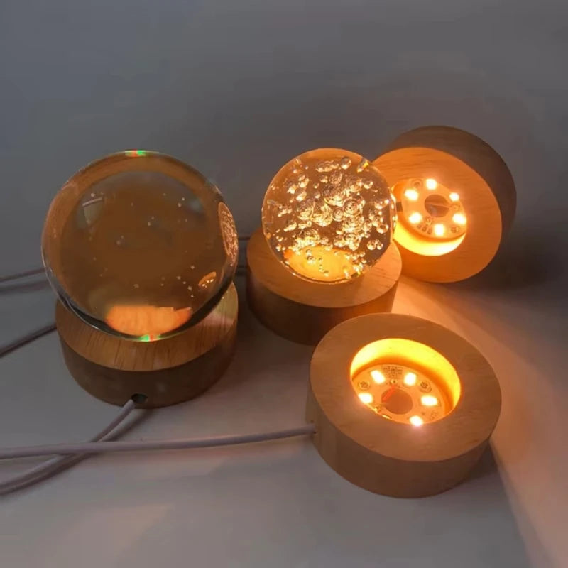 lampe décorative transparente dorée imprimée floral galaxie moderne minimaliste base bois câble intégré