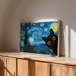 tableau moderne nuit étoilée van gogh chat noir toile sans cadre décoration murale pop