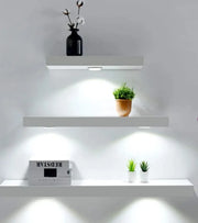 Étagère flottante en bois massif avec veilleuse LED - Décoration murale rétro pour cuisine et chambre