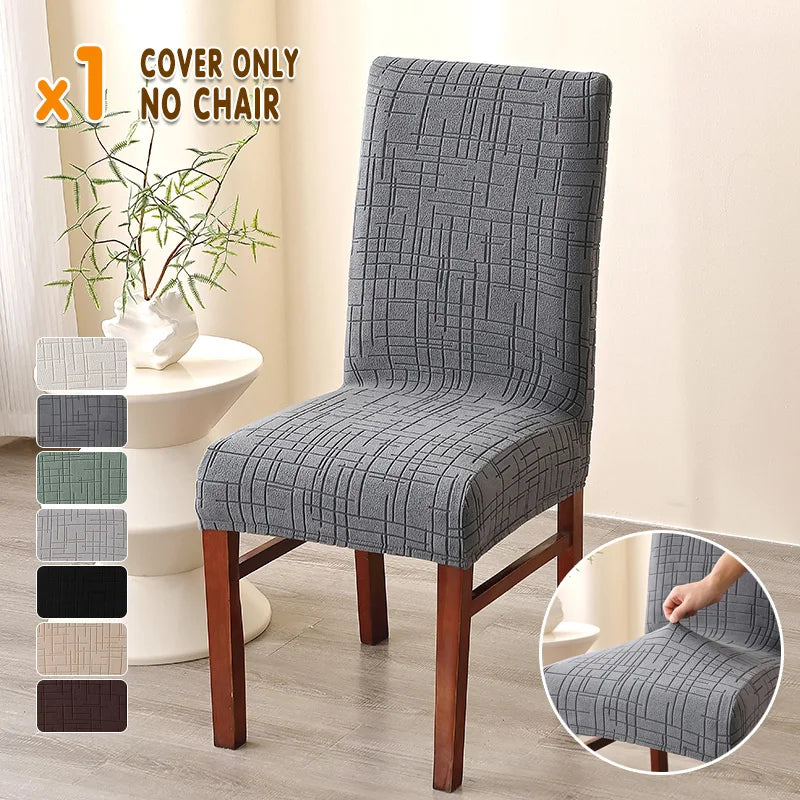 housse chaise moderne gris clair rayures horizontales verticales élastique polyester salle manger