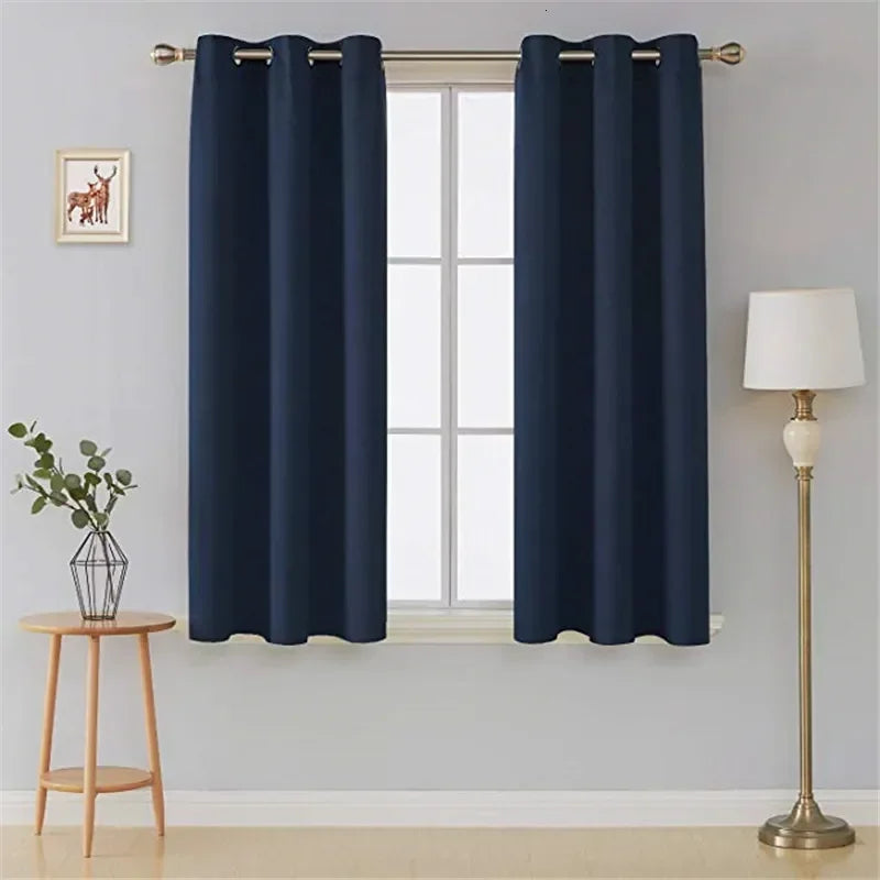 rideaux opaques bleu marine blanc noir tissu voile fenêtre moderne anneaux métalliques unis
