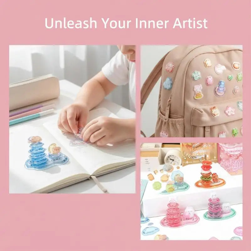 stickers 3d relief animaux mignons bleu rose vert orange adhésifs créatifs semi transparent enfants