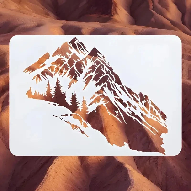 pochoirs stencil montagne arbres géométrique graphique adhésif blanc brun 29.7cm 21cm