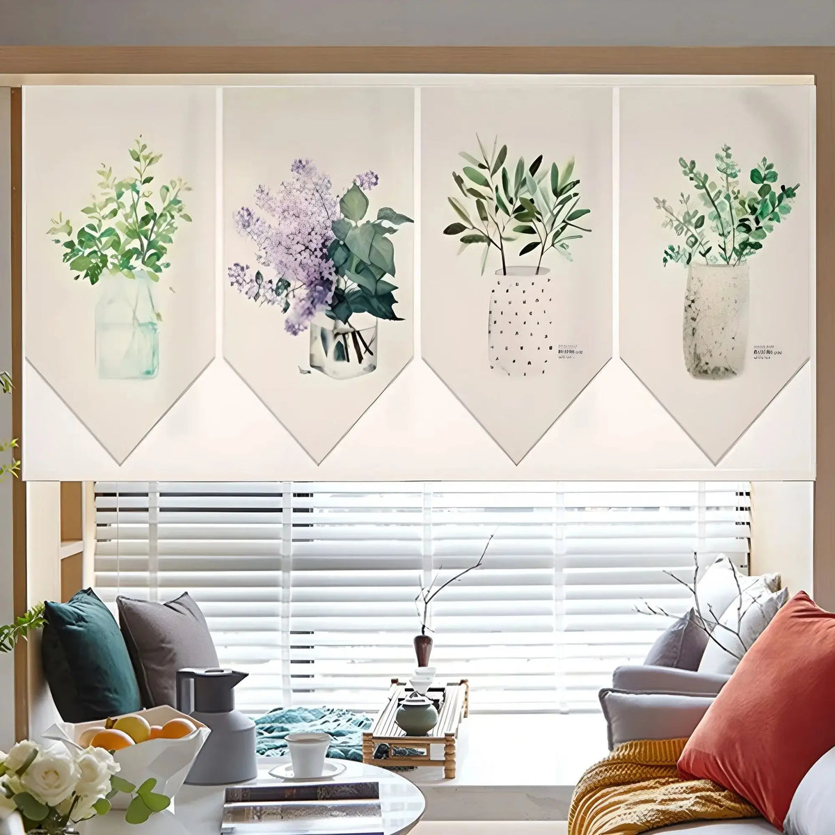 rideau imprimé plantes vertes blanc moderne adhésif polyester machine wash intérieur