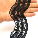 ruban dentelle noir motif ondulé 5cm large tissu polyester classique couture 2mètres écologique soluble