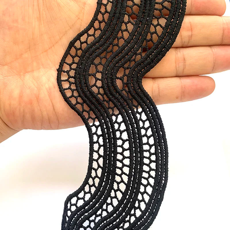 ruban dentelle noir motif ondulé 5cm large tissu polyester classique couture 2mètres écologique soluble