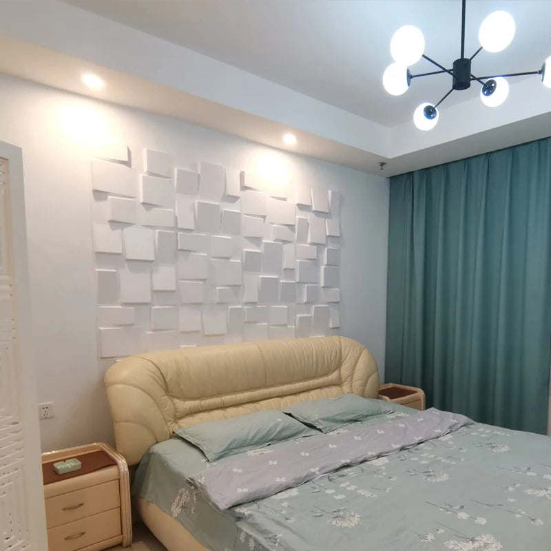 panneau mural décoratif 3d relief carrés blanc moderne adhésif intérieur geometrique fixations visual