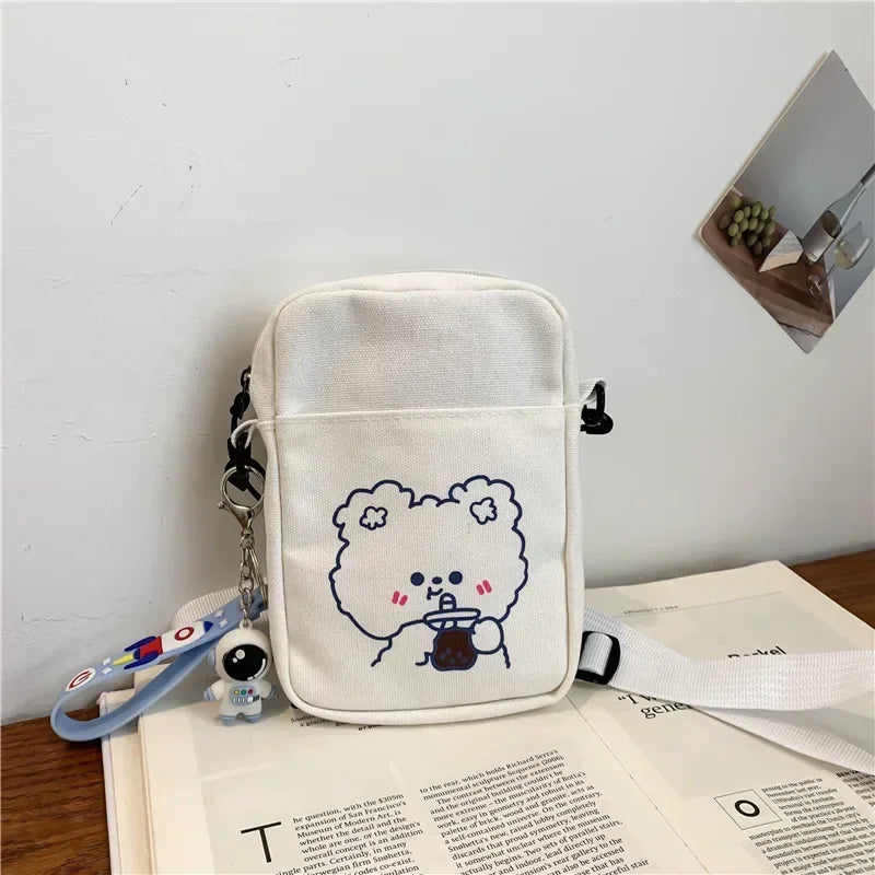 sac bandoulière femme toile imprimé chat blanc moderne décontracté polyvalent