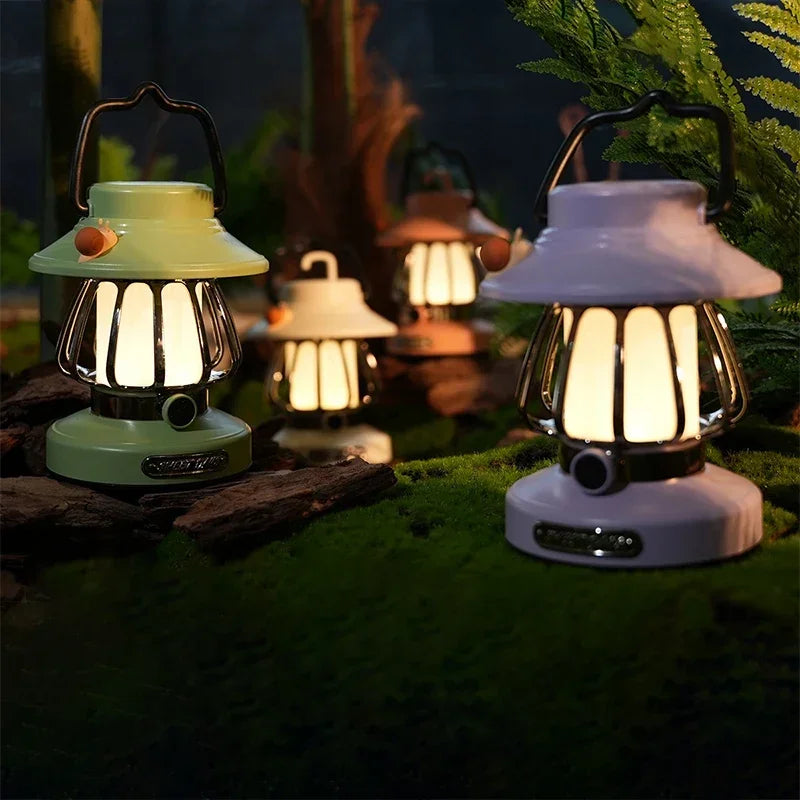veilleuse camping rechargeable led transparente vintage rose vert violet blanc
