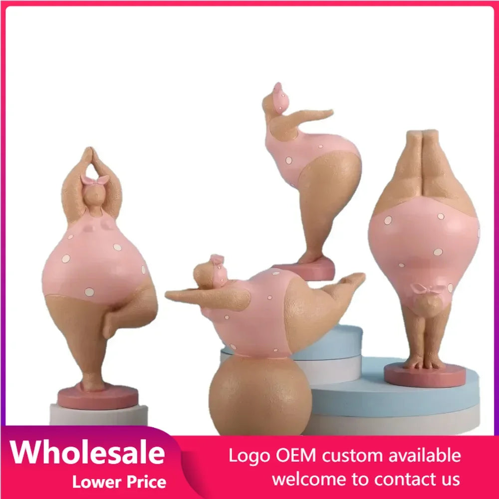 statues yoga contemporaines humoristiques résine rose beige points blancs texture mat opaques
