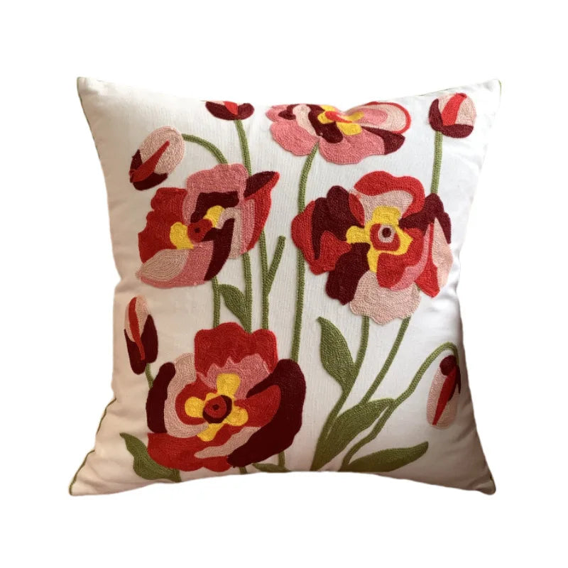 coussin décoratif brodé motifs floraux multicolore moderne maison canapé