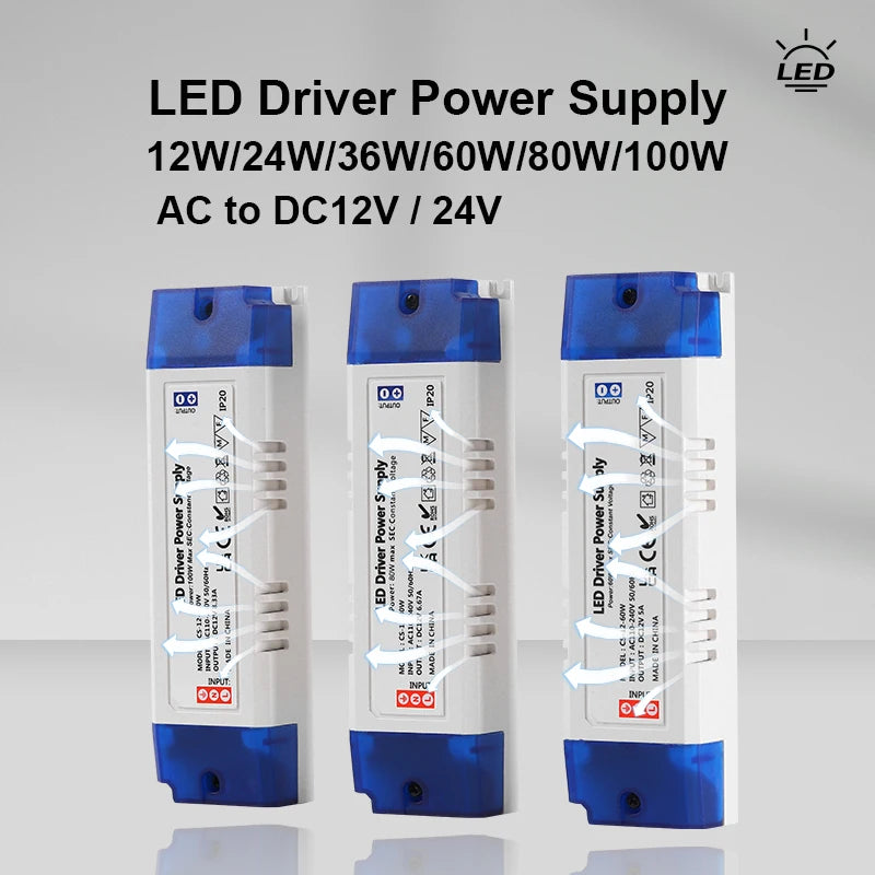 transformateur led 12v 24v 100w 80w 60w 36w 24w 12w bleu blanc moderne