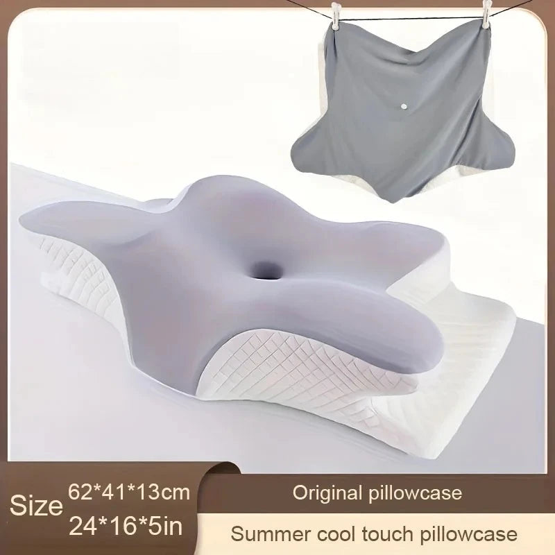 taie d'oreiller mousse mémoire forme coussin ergonomique bleu gris contemporain