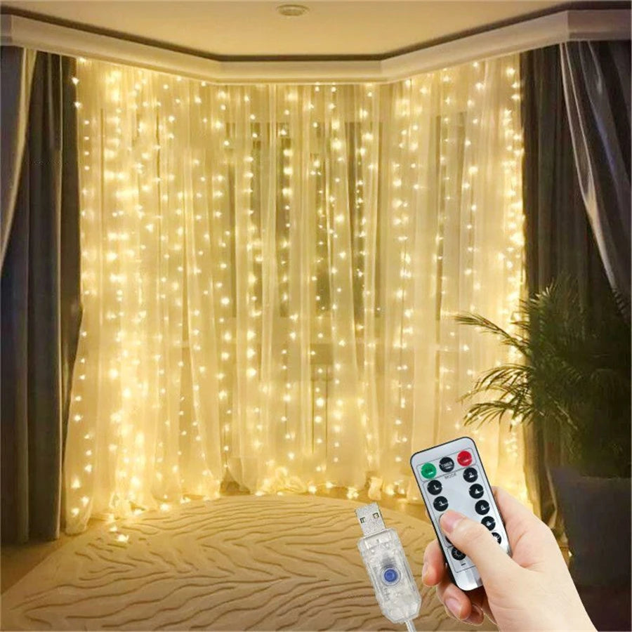 rideau lumineux led blanc décoration fête mariage noël intérieur extérieur télécommande câble usb