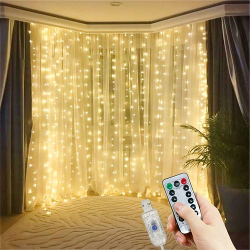 rideau lumineux led blanc décoration fête mariage noël intérieur extérieur télécommande câble usb