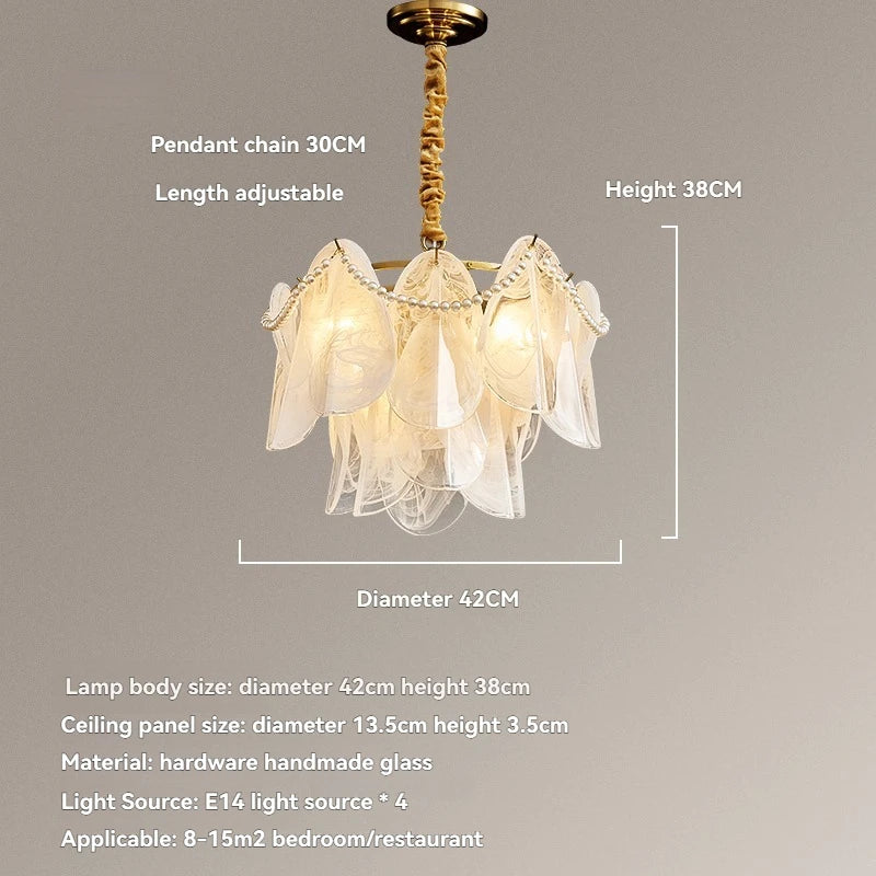 lustre led blanc doré feuillagé classique baroque translucide cristaux salon chambre