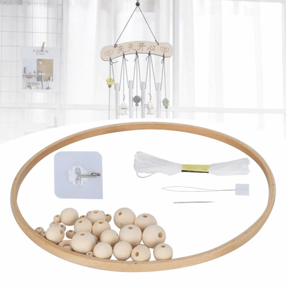 mobile décoratif bohème bois rondes crochet adhésif fil coudre aiguille papier métalSuspensionMurraleBoisnaturel