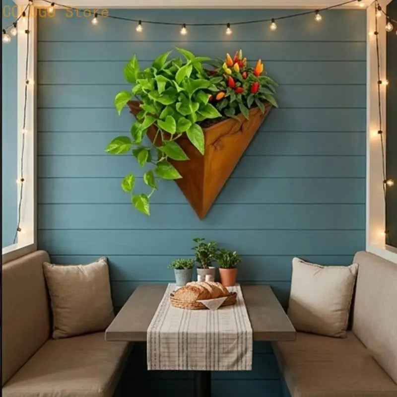 pots suspens plante triangle feuilles gravées rustique fixation arrangement fleuri balcon décorationextérieur