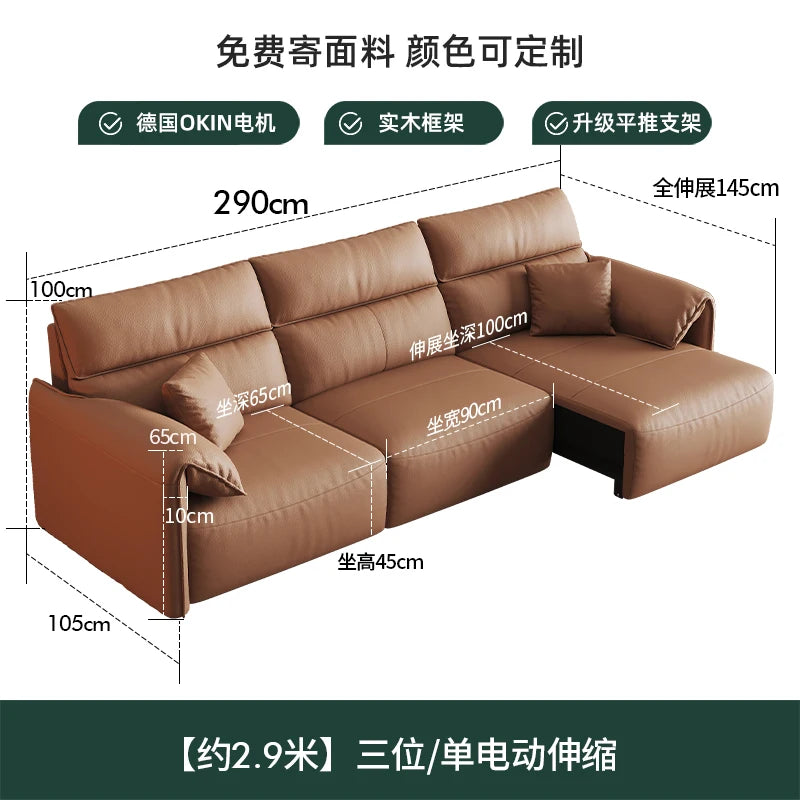 canapé d'angle marron clair moderne coussins table basse dimension 290cm