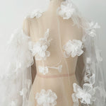 voile mariée tissu dentelle brodée fleurs blanches transparente classique romantique tissu acrylique respirant