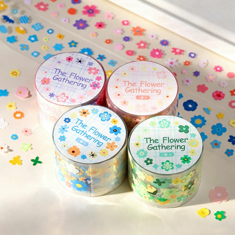 sticker décoratif fleurs multicolores adhésif papeterie scrapbooking enfantin journal craft art