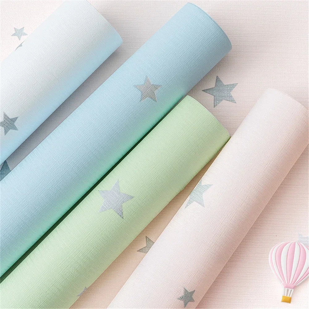 papier peint vinyle étoiles enfants moderne bleu clair vert pastel rose pâle