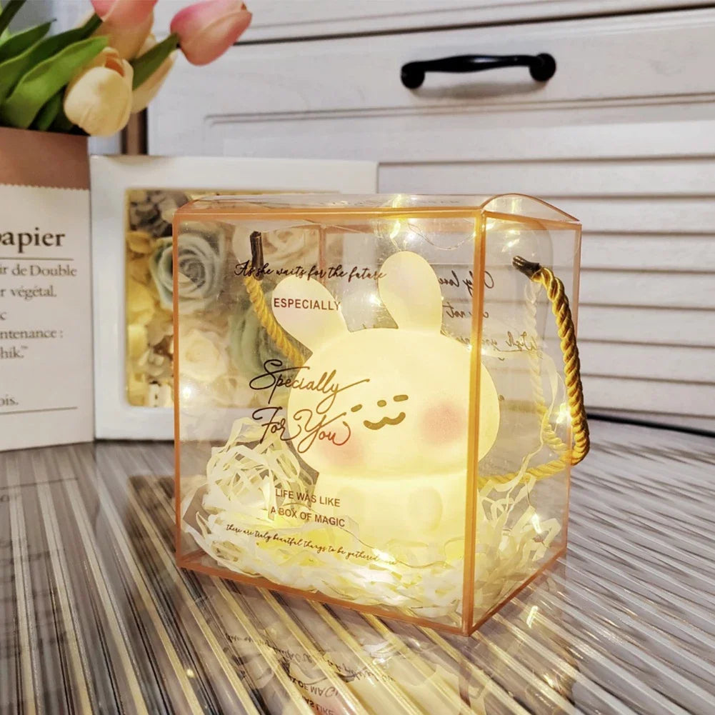 veilleuse led lapin souriant noël rubans oreilles rose enfant nuit chambre cadeau