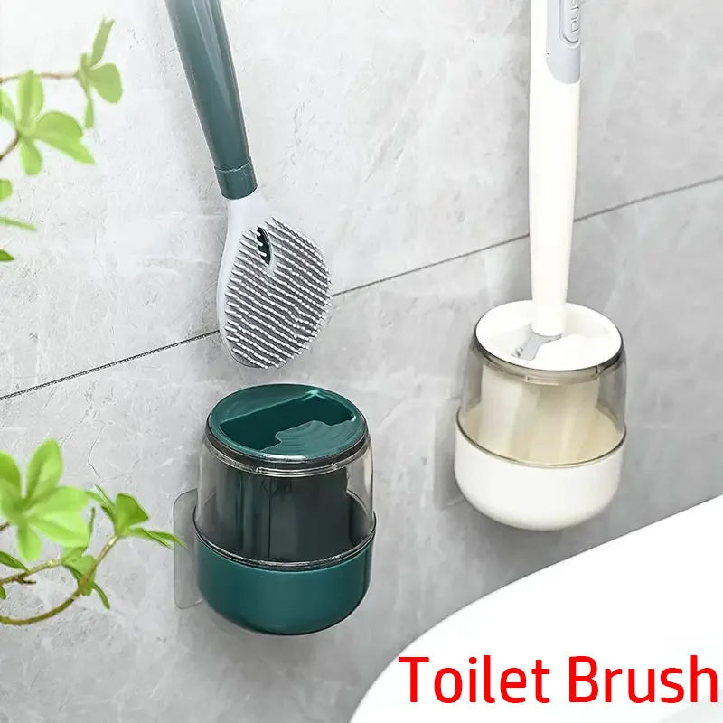 brosse wc moderne vert blanc texture antidérapante support mural adhésif nettoyage facile ergonomique poignée