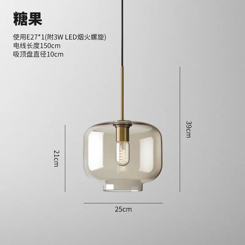suspension lumineuse moderne minimaliste transparent beige ampoule e27 câble noir 150cm 10cm diamètre flux