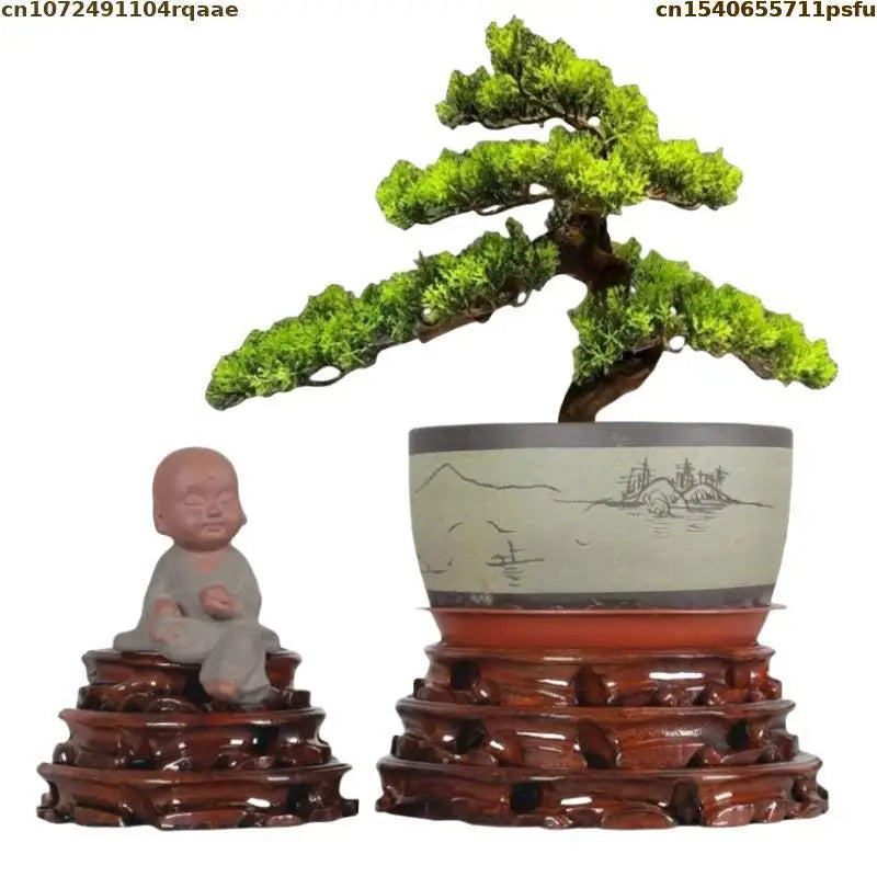 support bois sculpté pot bonsaï figurine décoration intérieure traditionnel
