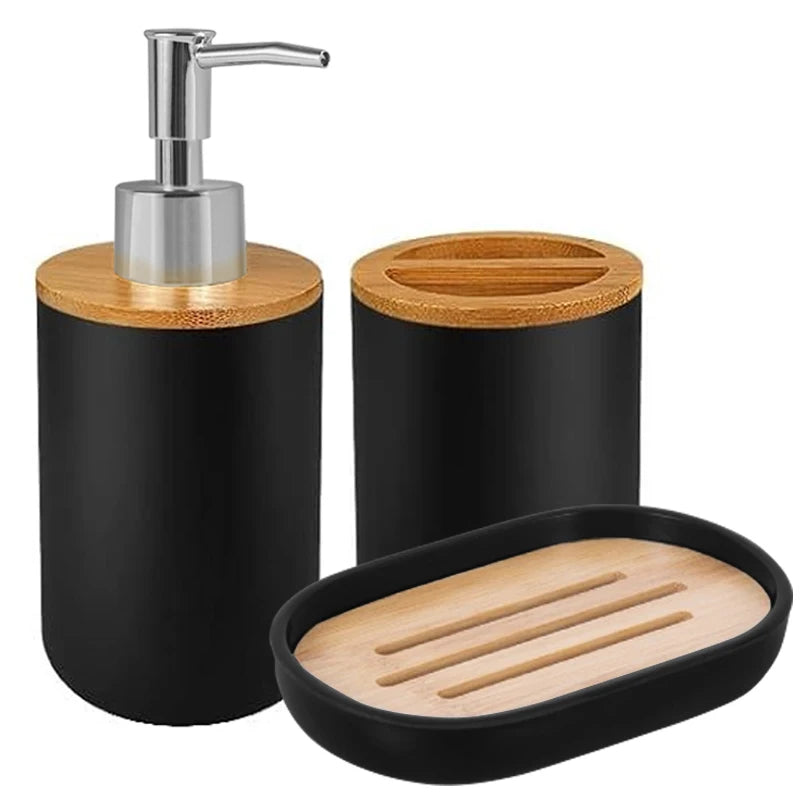 ensemble d'accessoires salle bain distributeur savon porte brosses dents porte savon noir moderne minimaliste