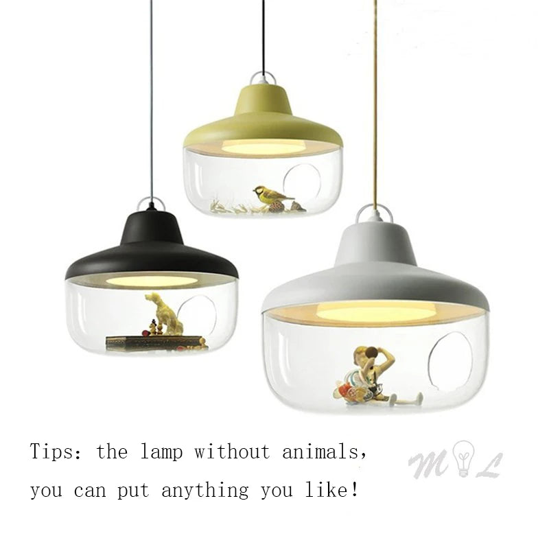 pendants led suspension chambre salon original oiseaux enfants dinosaures abatjour transparent Blanc