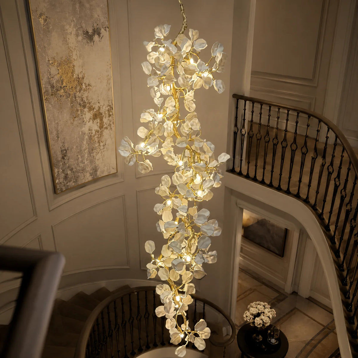 lustre suspendu moderne blanc doré petals mat cuisine salon chambre principal