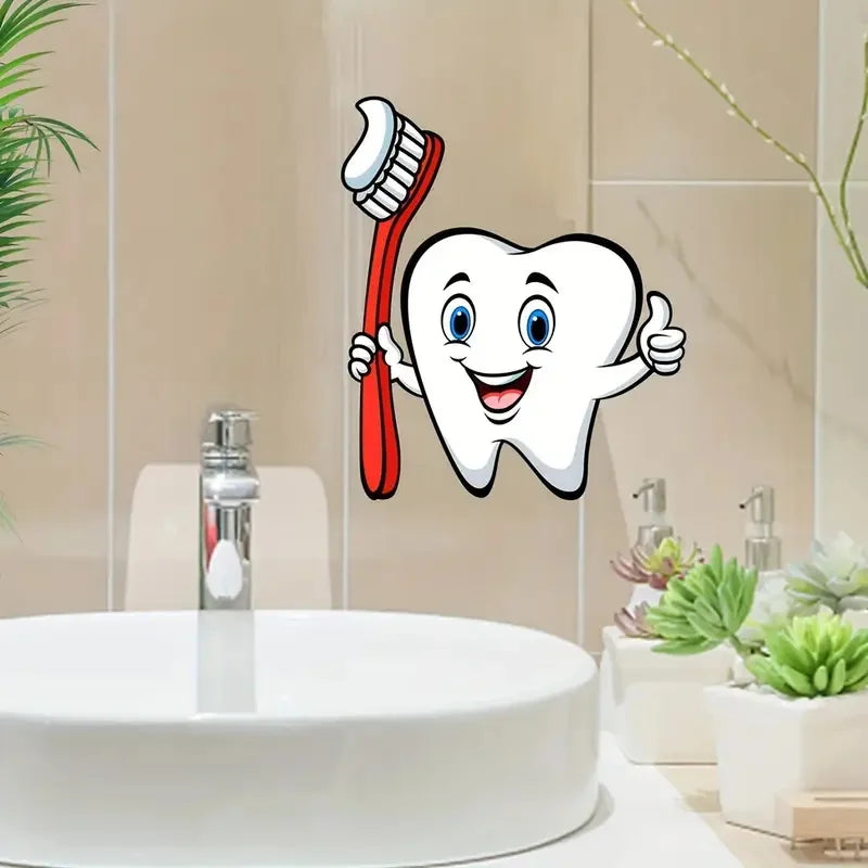sticker mural dessin animé brosse dents sourire chambre toilette autocollant pvc opaque