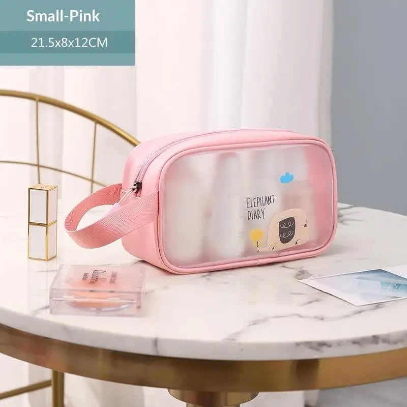 sac rangement transparent cosmétiques imprimé animaux poignée souple rose bleu clair moderne pratique voyage