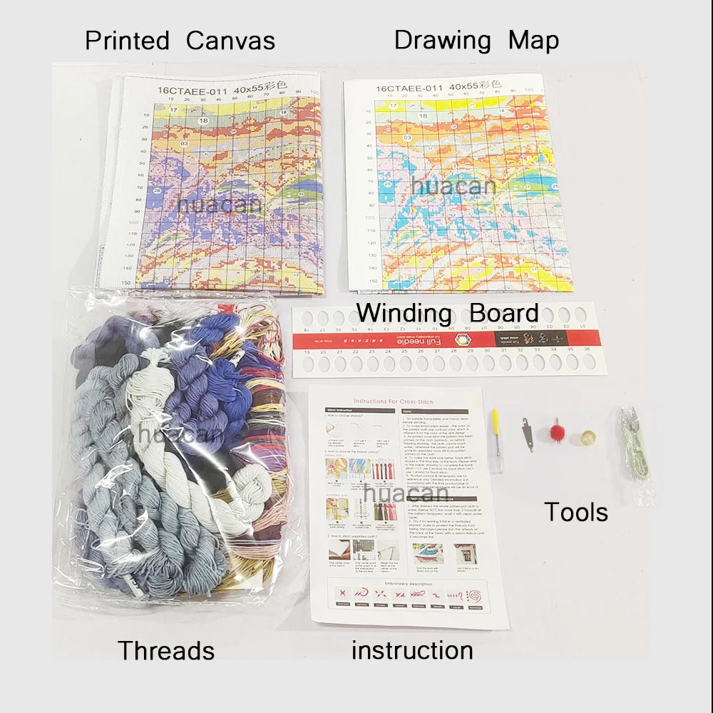 toile broder fleurs cœur 14CT 40x50cm fils instructions moderne art floral