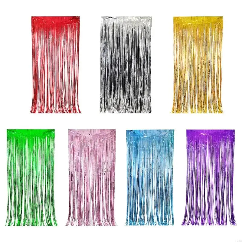 rideau franges métalliques brillantes fête rouge argent doré vert rose violet clips decoration